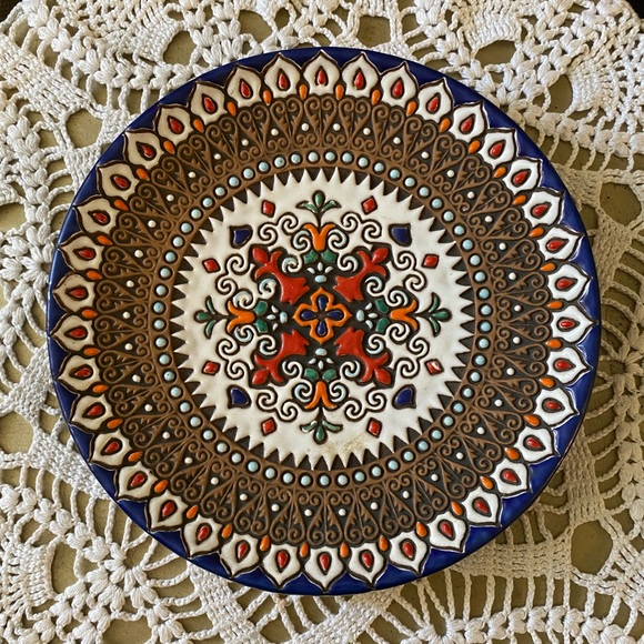 Other - Boho Mandala Vintage Uruguay Art Pottery Handmade Clay Plate Wall Decor Colorful